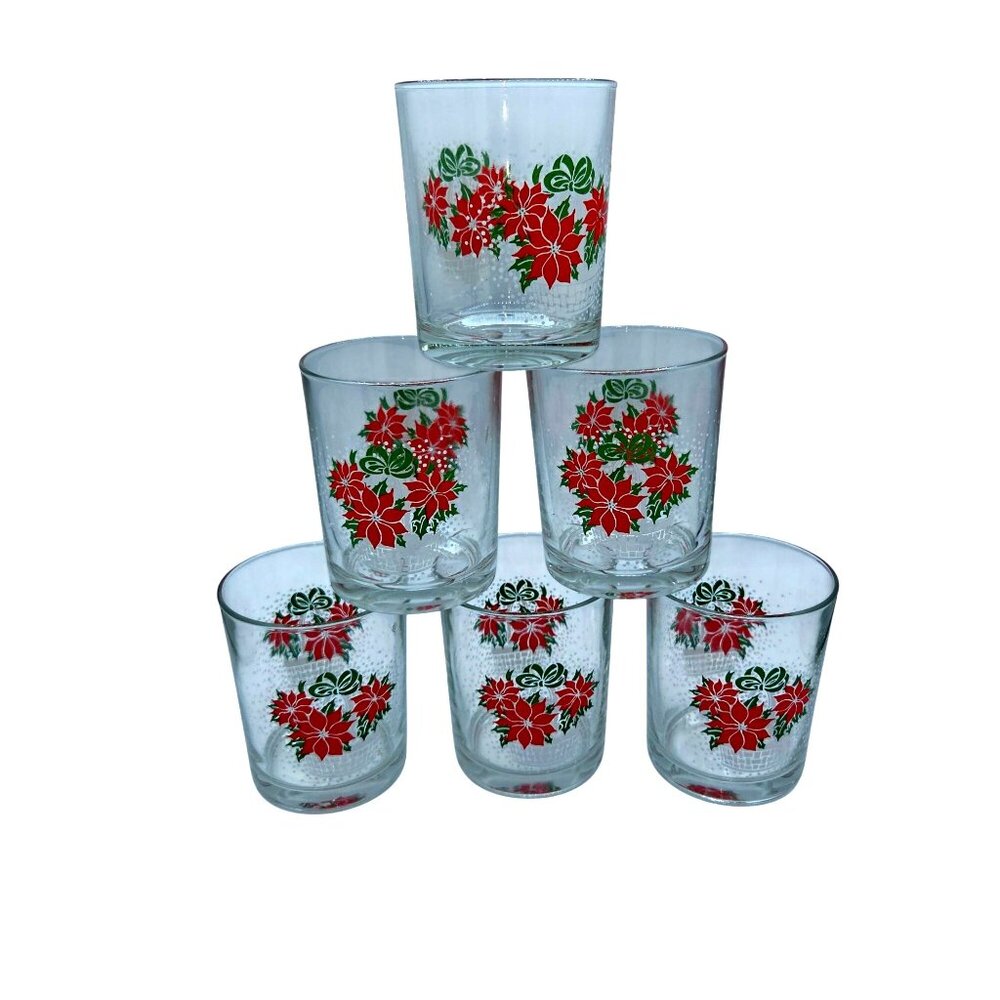 Luminarc Poinsettia Christmas glasses tumblers Set of Six